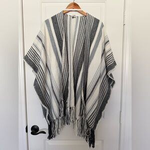 Aerie Boho Striped Fringe Poncho Wrap Shawl Sweater Aztec Tribal O/S NWT